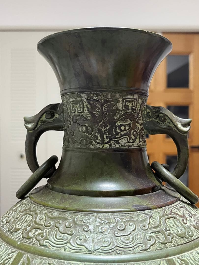 高岡銅器 吉秀 双耳 浮彫花鳥文花器 花瓶 華道具 飾り壷 インテリア