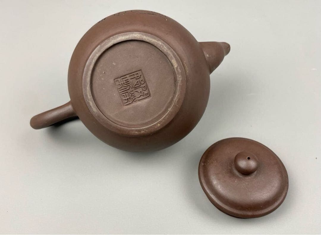 中国美術 朱泥急須 漢詩山水紋刻 後手急須 煎茶道具 紫砂壷 茶器 中國古玩