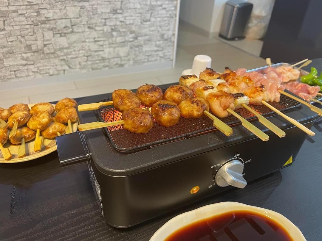 A【セット品】 [山善] 焼き鳥焼き器 減煙 電気七輪 卓上 焼き鳥 焼肉 ひと