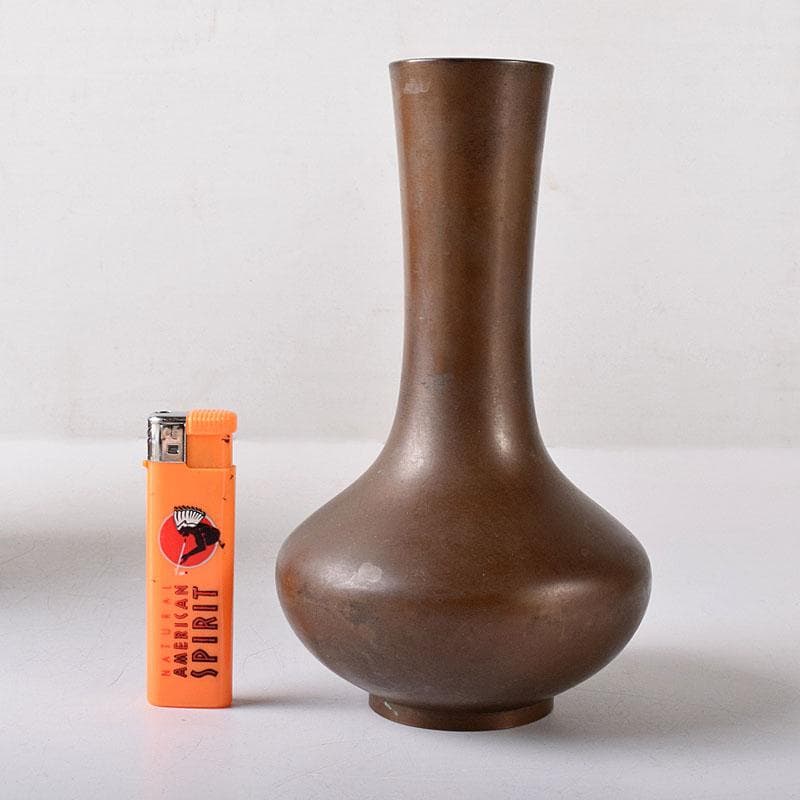 釜師　高木治良兵衛造　唐銅　柄杓立　鶴首花入　共箱　V　7587