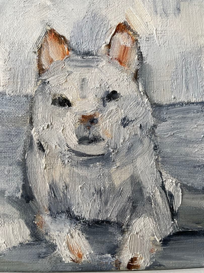 寄り添う時間｜犬2匹の油彩画・原画・額付き