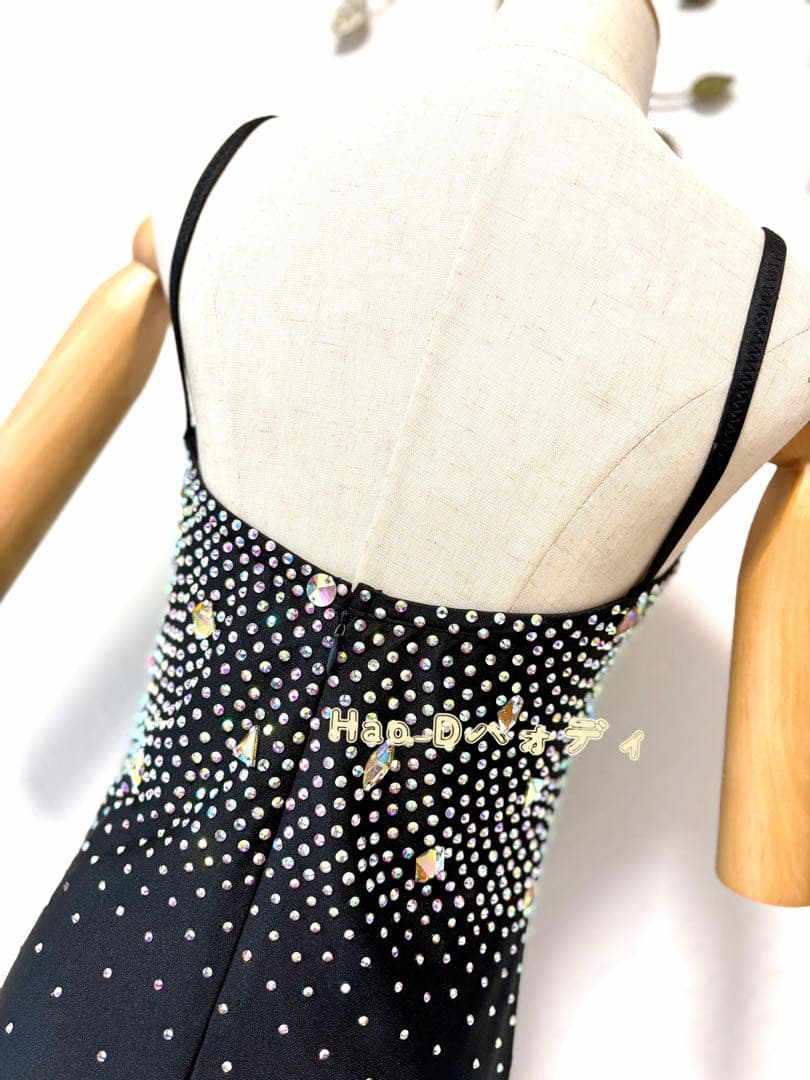 新品★ストーン付き★黒&オーロラ★レオタード★胸パットあり★社交ダンス★バレエ