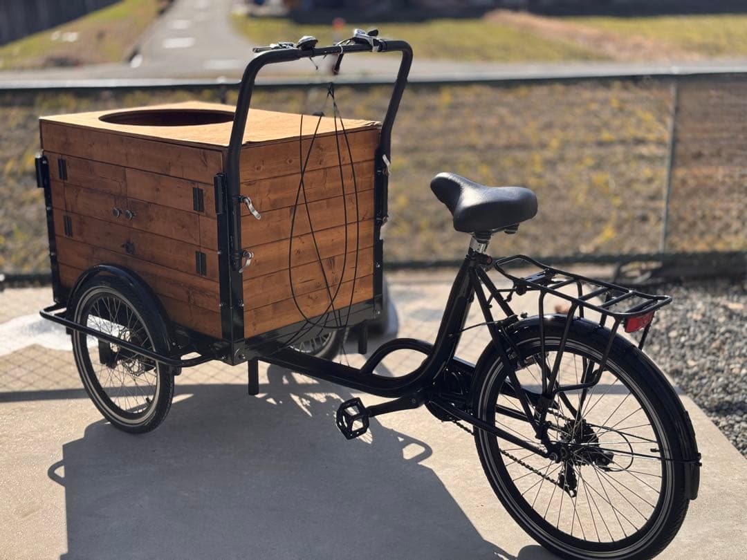 カーゴバイク 三輪自転車 フロントカーゴ 木箱付き【★直接引渡しのみ】