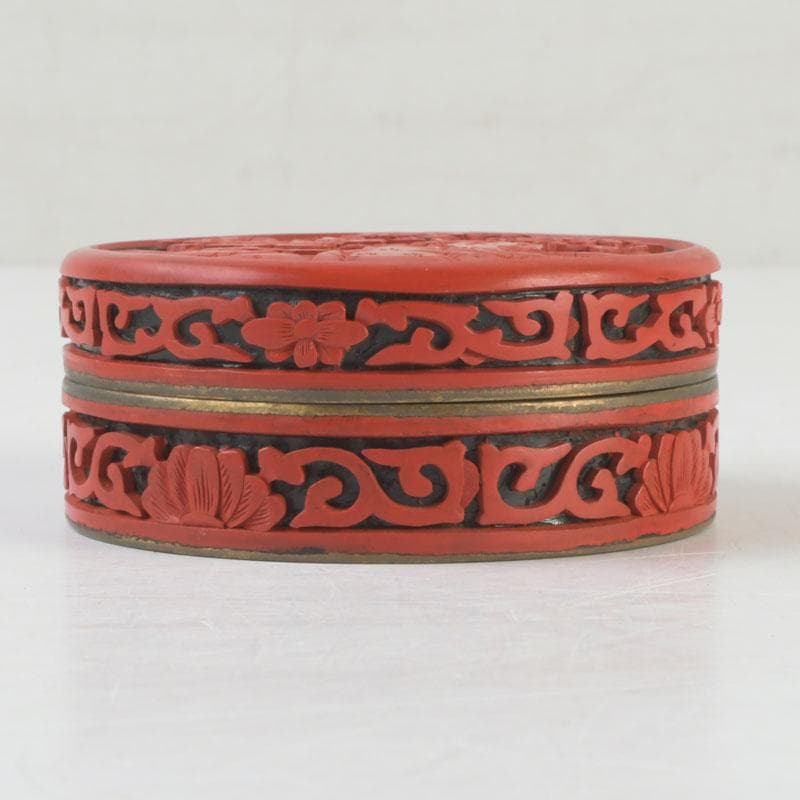 中国　剔紅　堆朱　内七宝　花文　香合　C　9840