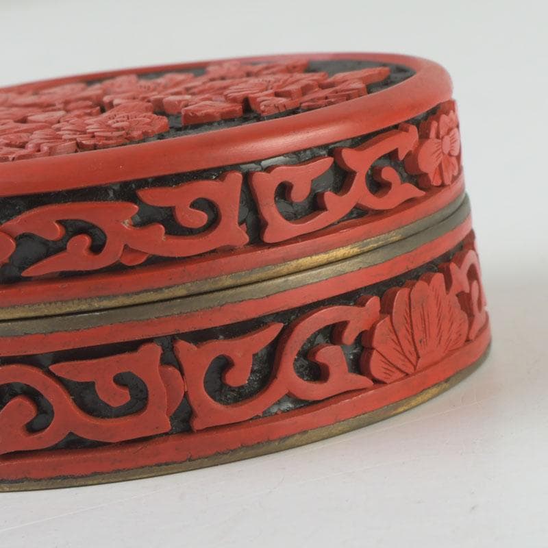 中国　剔紅　堆朱　内七宝　花文　香合　C　9840