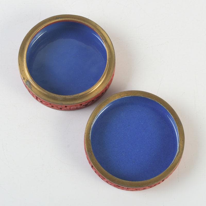 中国　剔紅　堆朱　内七宝　花文　香合　C　9840