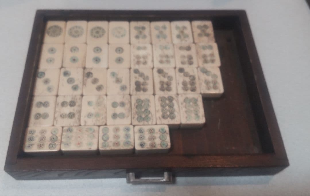 骨竹製 中国アンティーク麻雀牌 木箱付/Antique Bone Mahjong