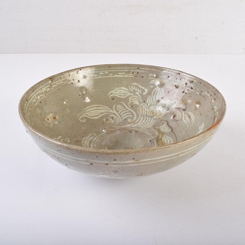 朝鮮美術　李朝　高麗青磁　象嵌花文碗　金継ぎ直し　V　R8968