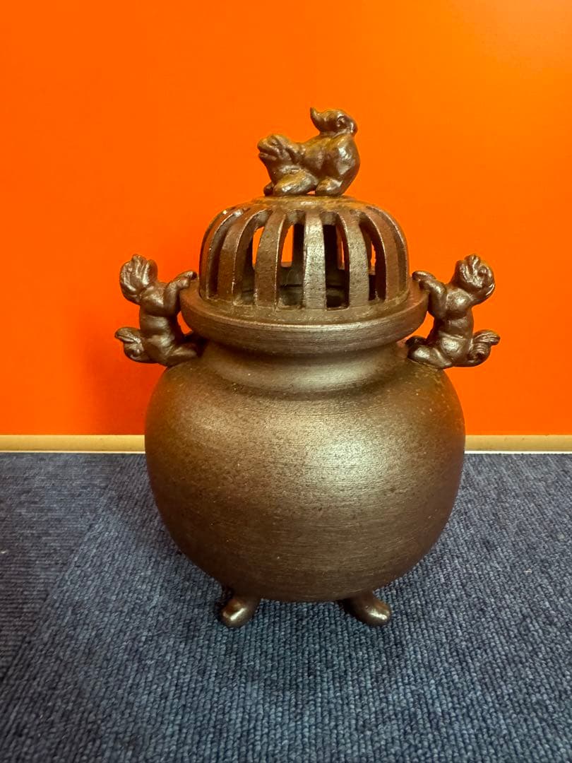 1769 備前焼　武蔵銘　獅子三足　香炉