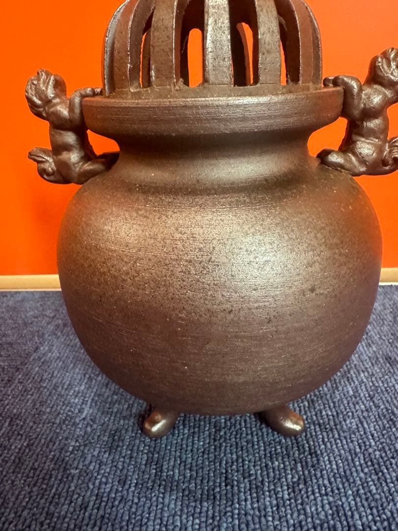 1769 備前焼　武蔵銘　獅子三足　香炉