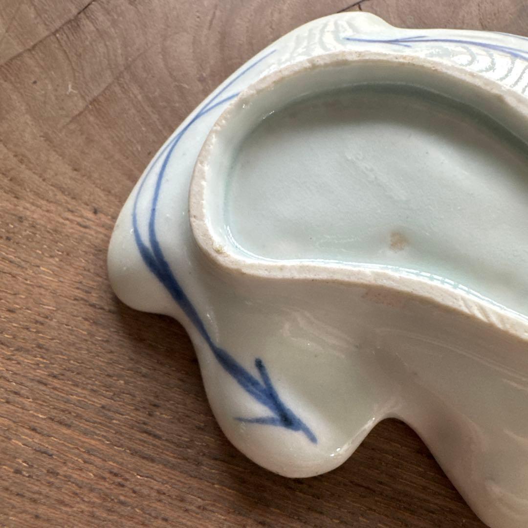 江戸中期　藍九谷　染付鶴形　手塩皿/小皿　変形皿　K338