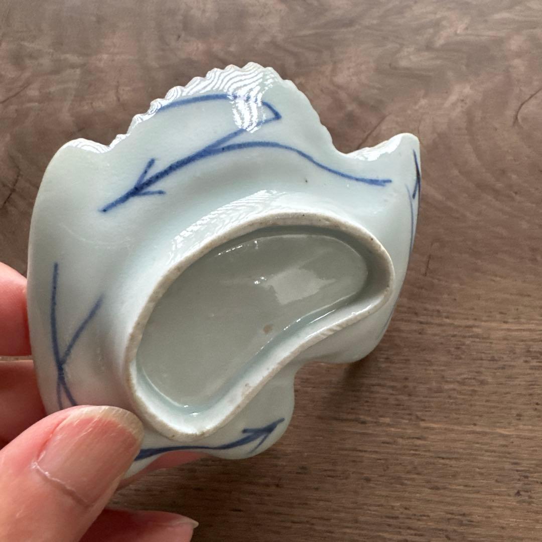 江戸中期　藍九谷　染付鶴形　手塩皿/小皿　変形皿　K338