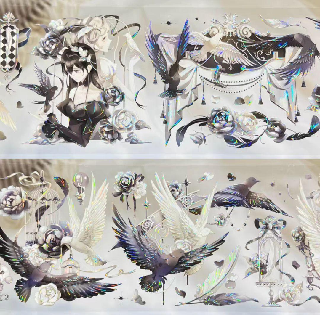 巻売 746★ 海外 マスキングテープ マステ PET 装飾 人物 鴉 贝壳光