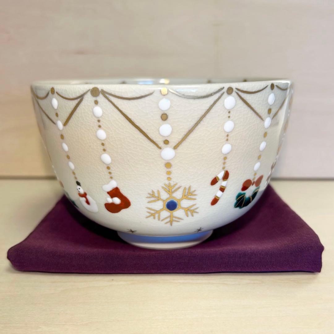 抹茶茶碗　'色絵　クリスマスチャーム' 京焼　茶道具