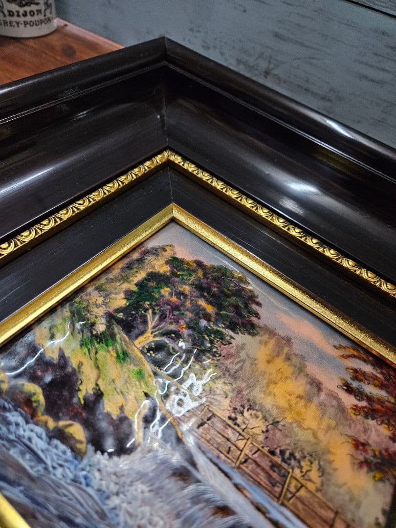フランスアンティーク リモージュ エナメル絵画 陶器画 額装 P.Bonnet作