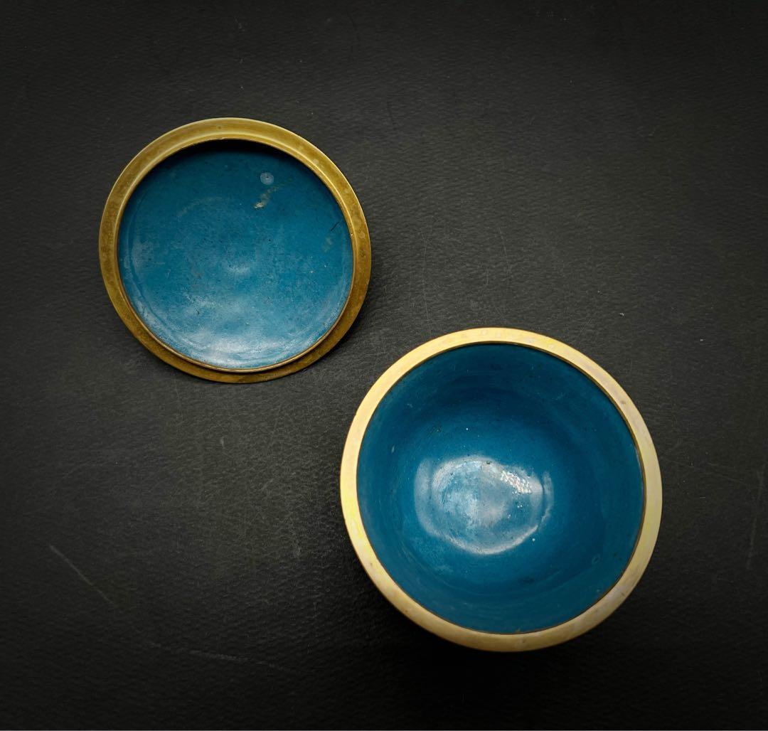 希少品 中國美術 古玩 景泰 京法 七宝焼梅紋樣茶碗 お茶椀 台座付き 茶道具