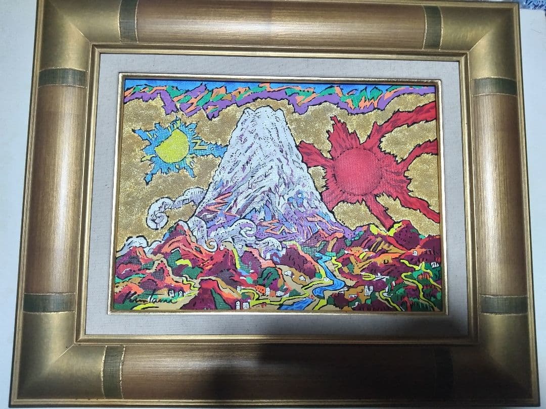 絹谷幸二、絵画、油彩４号ミックストメディア日月白雪富士、肉筆、新品額縁、片岡球子