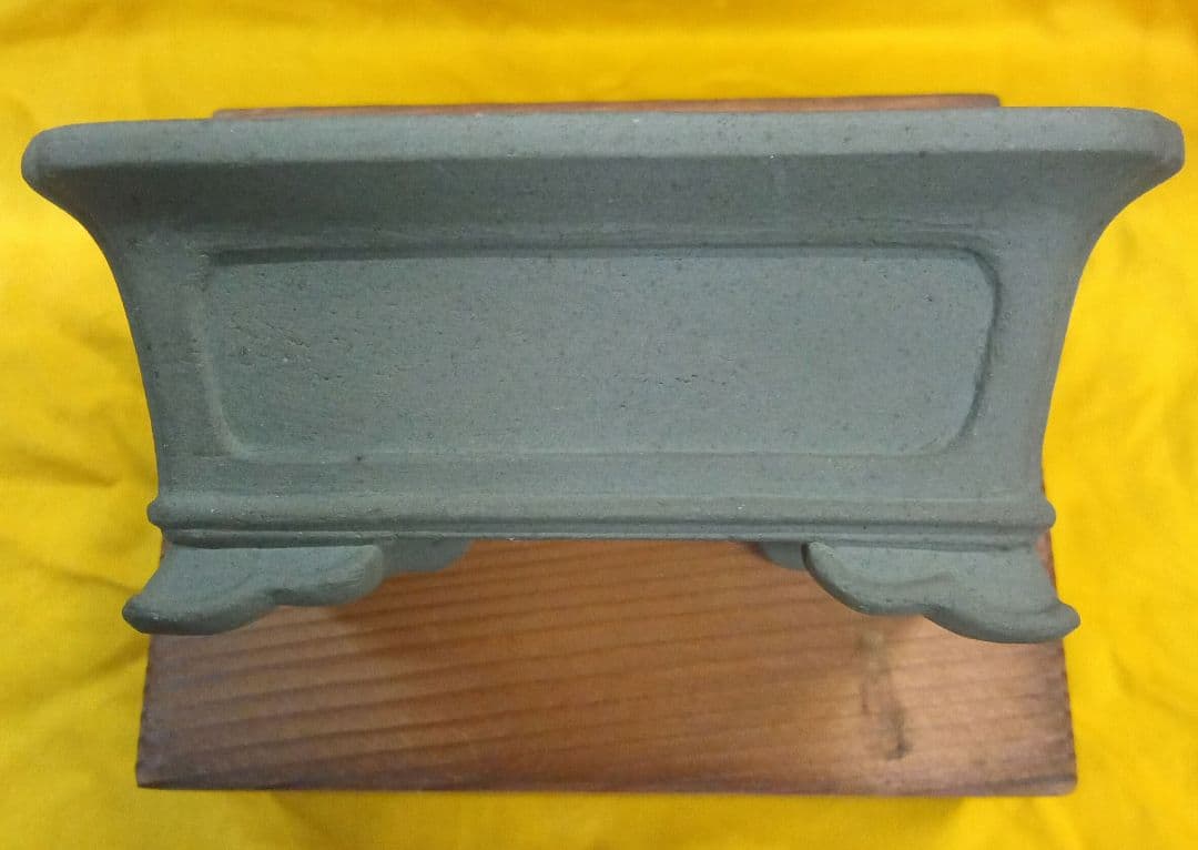 012.【寿悦】外縁額面長方鉢/ミニ盆栽鉢/木箱付き