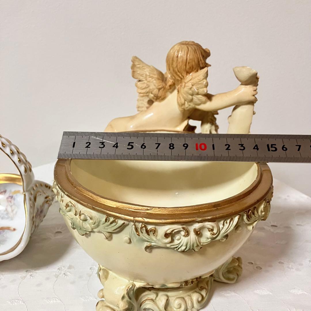 イタリア製 天使 エンジェル アンティーク調 置物 小物入れ／陶器製 バスケット
