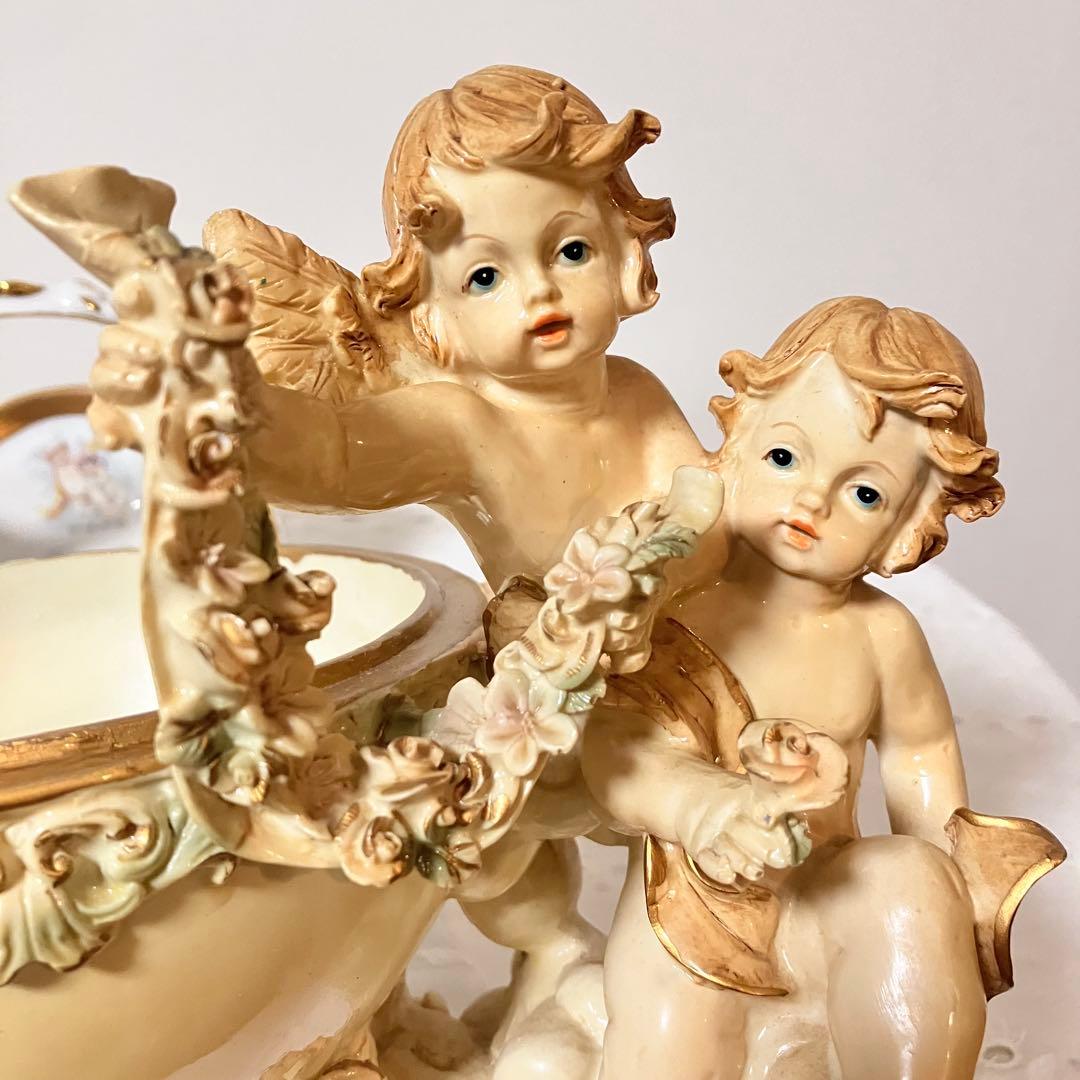 イタリア製 天使 エンジェル アンティーク調 置物 小物入れ／陶器製 バスケット