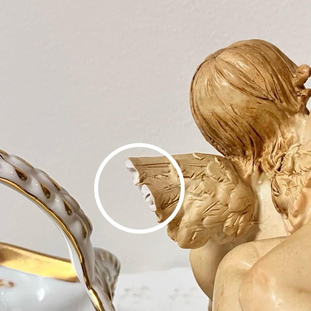 イタリア製 天使 エンジェル アンティーク調 置物 小物入れ／陶器製 バスケット