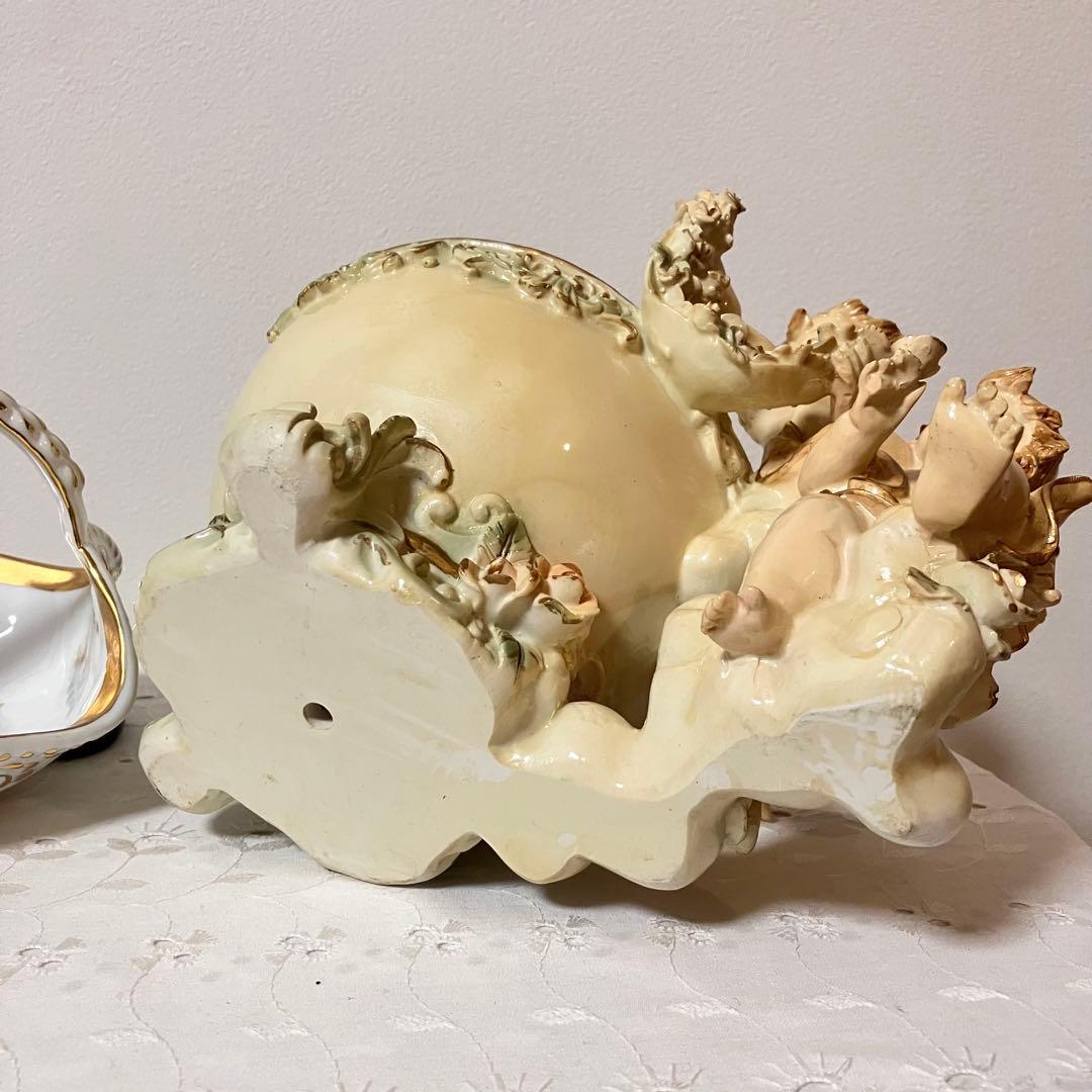 イタリア製 天使 エンジェル アンティーク調 置物 小物入れ／陶器製 バスケット