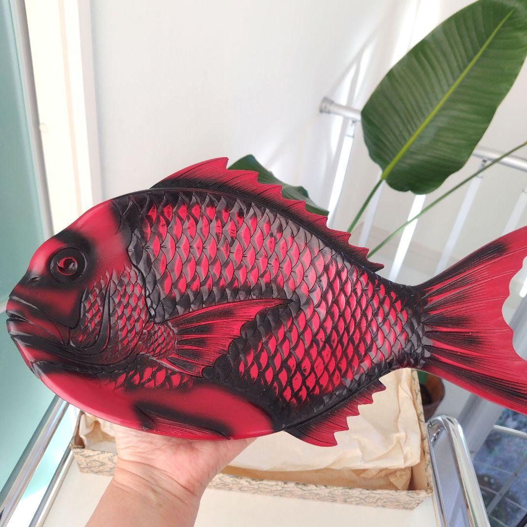 骨董品希少！美品アンティーク鯛 彫刻 菓子器 漆器 レトロ 縁起物