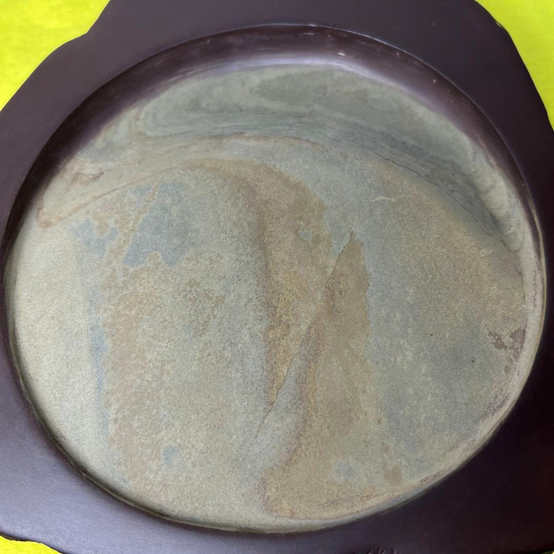 ⭕️うさぴょん⭕️赤間硯　希少　紫青石、紫金石様石紋綺麗　昇進堂謹製　丸型硯