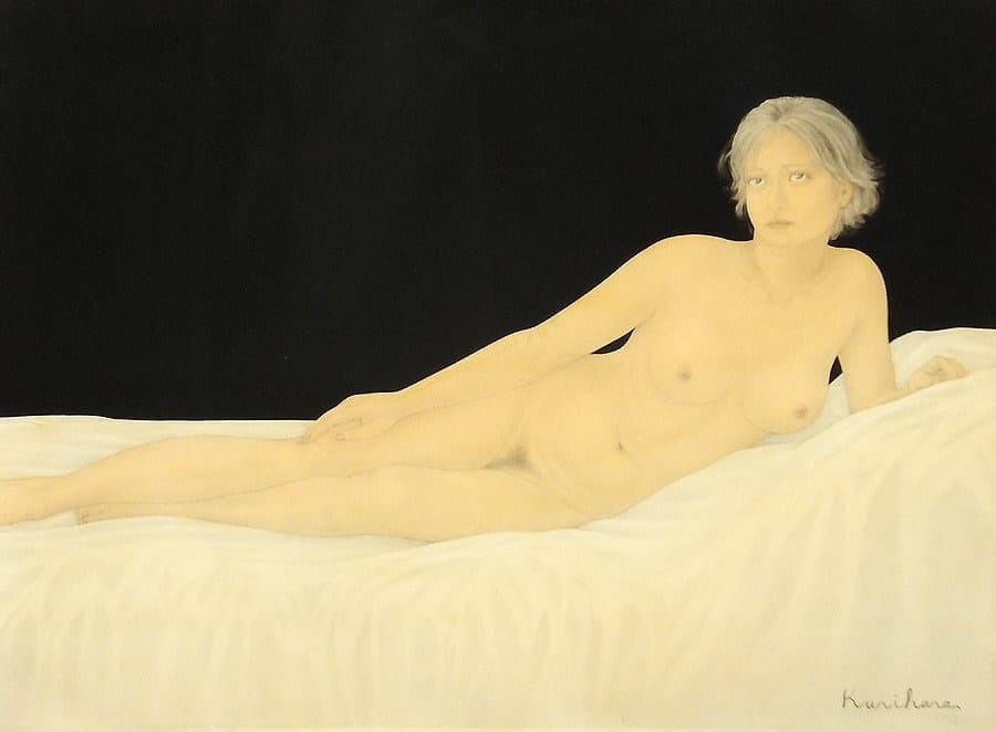 真作　栗原喜依子 「裸婦」 油彩8号古径額 二科会員 物故女流巨匠 ◆逸品!