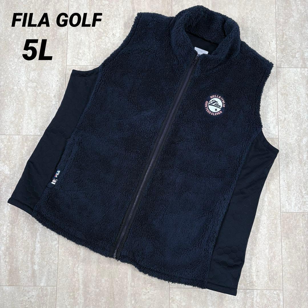 【フィラゴルフ】ボアベスト　5Lサイズ　ネイビー　フルジップ　ロゴワッペン