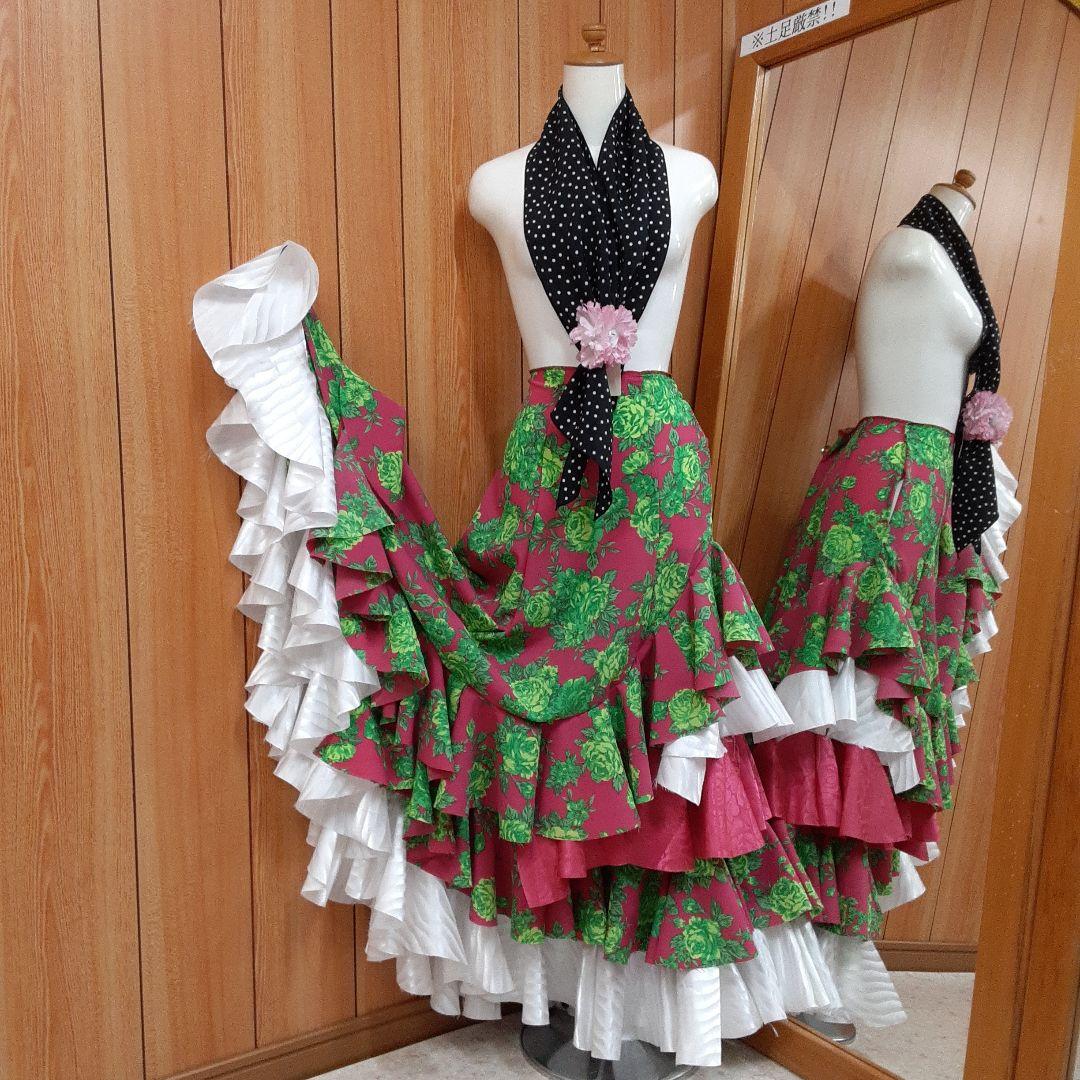 フラメンコ衣装☆ファルダのみ　サテンフリルとジャガード生地が華やかさを加えます♡