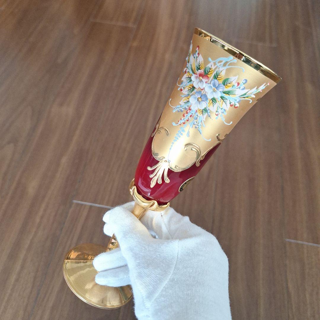 ベネチアングラス　花柄 シャンパングラス 6個セット　ムラノグラス