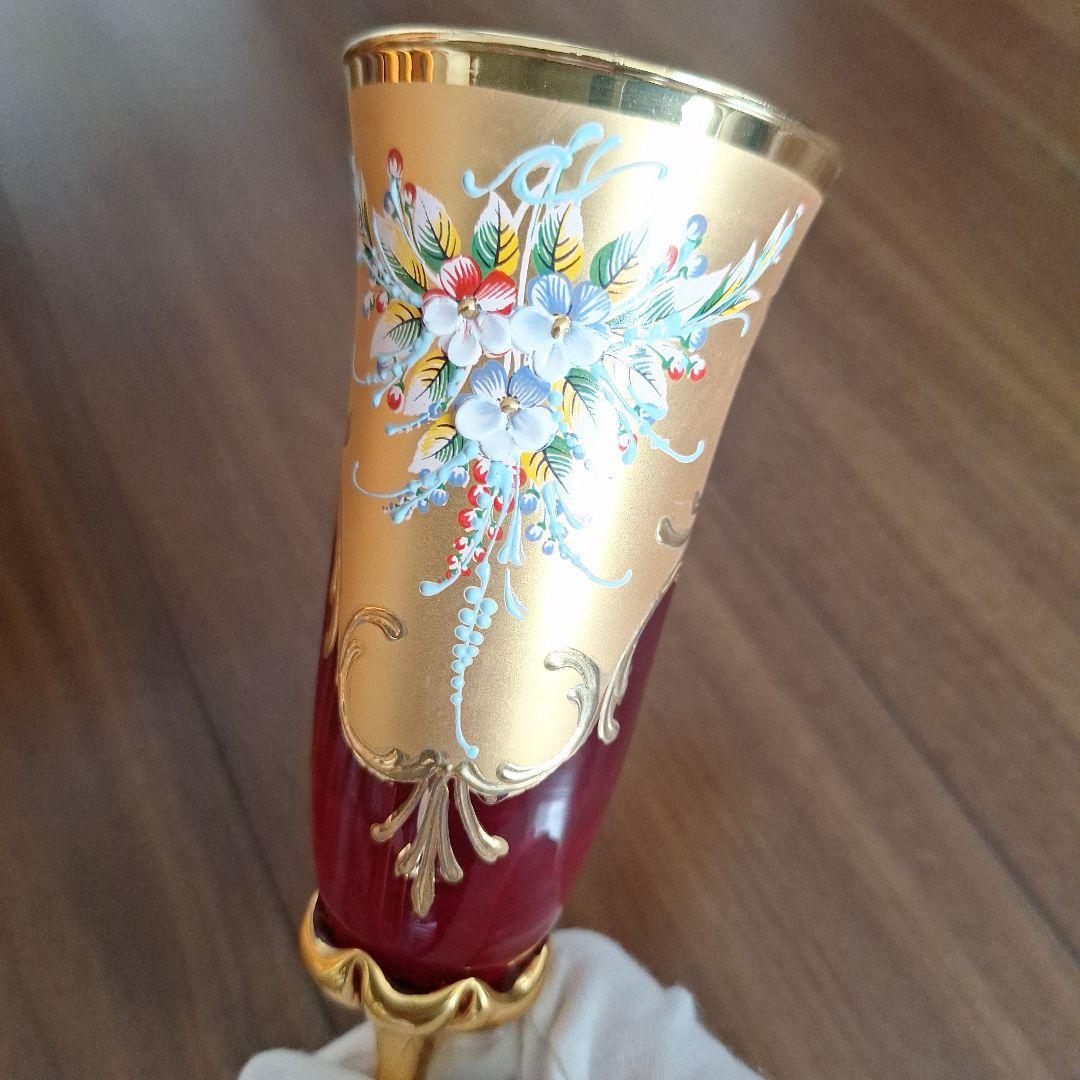 ベネチアングラス　花柄 シャンパングラス 6個セット　ムラノグラス