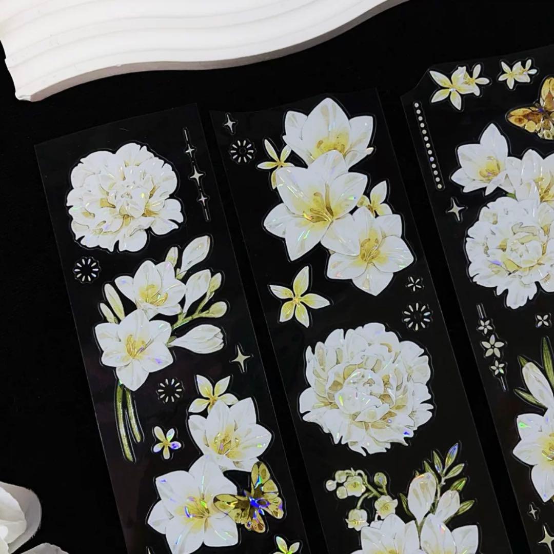 贝壳光 芍与双兰 ダイカット加工 6cm×5m 海外マスキングテープ