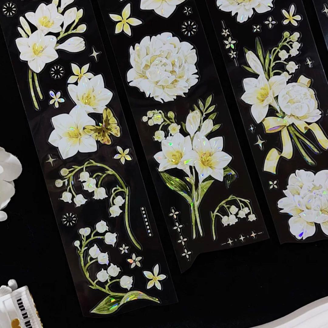 贝壳光 芍与双兰 ダイカット加工 6cm×5m 海外マスキングテープ