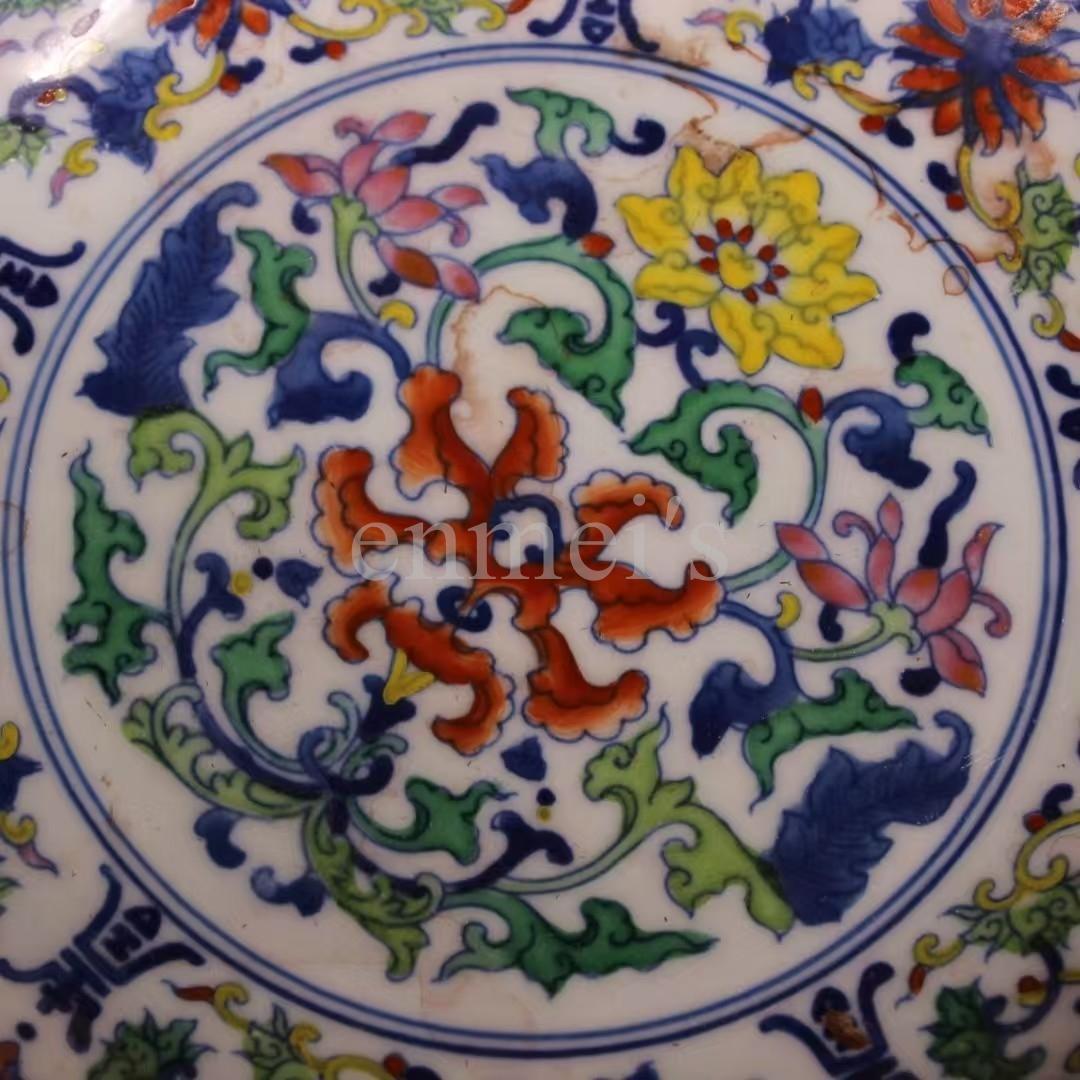 珍藏収清代宮廷 乾清宮蔵 極上品 斗彩磁碗 多色花柄 陶磁器 ボウル 老漆器箱付