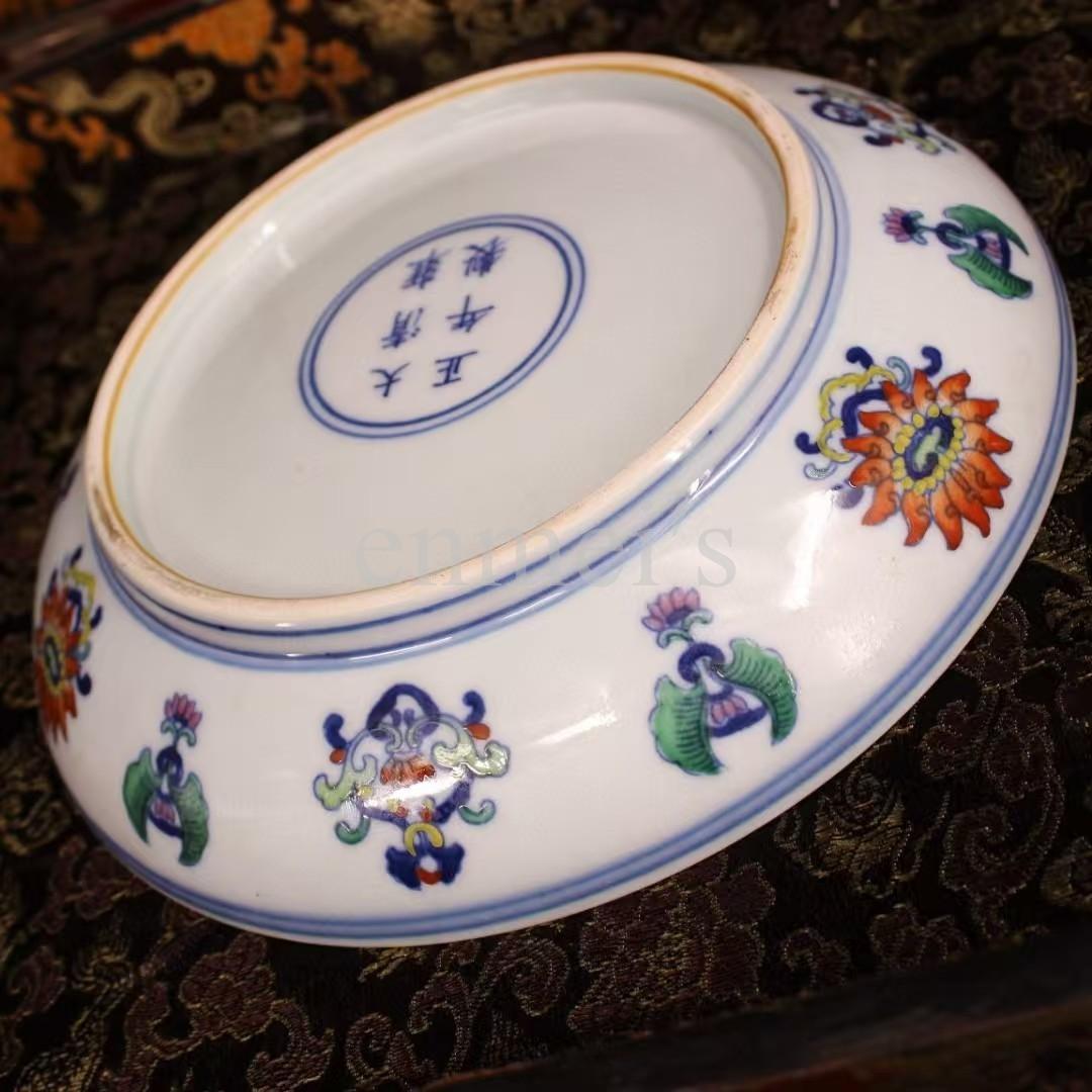 珍藏収清代宮廷 乾清宮蔵 極上品 斗彩磁碗 多色花柄 陶磁器 ボウル 老漆器箱付