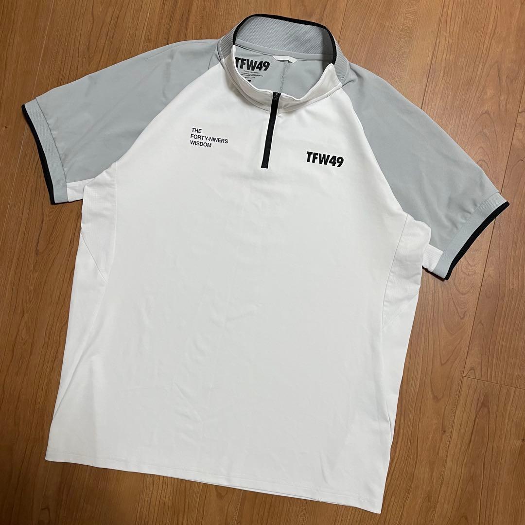 TFW49 ハーフジップ　モックネック　シャツ　ホワイト　グレー　XL