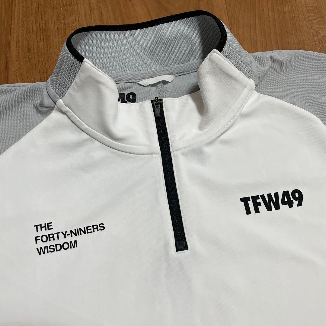 TFW49 ハーフジップ　モックネック　シャツ　ホワイト　グレー　XL