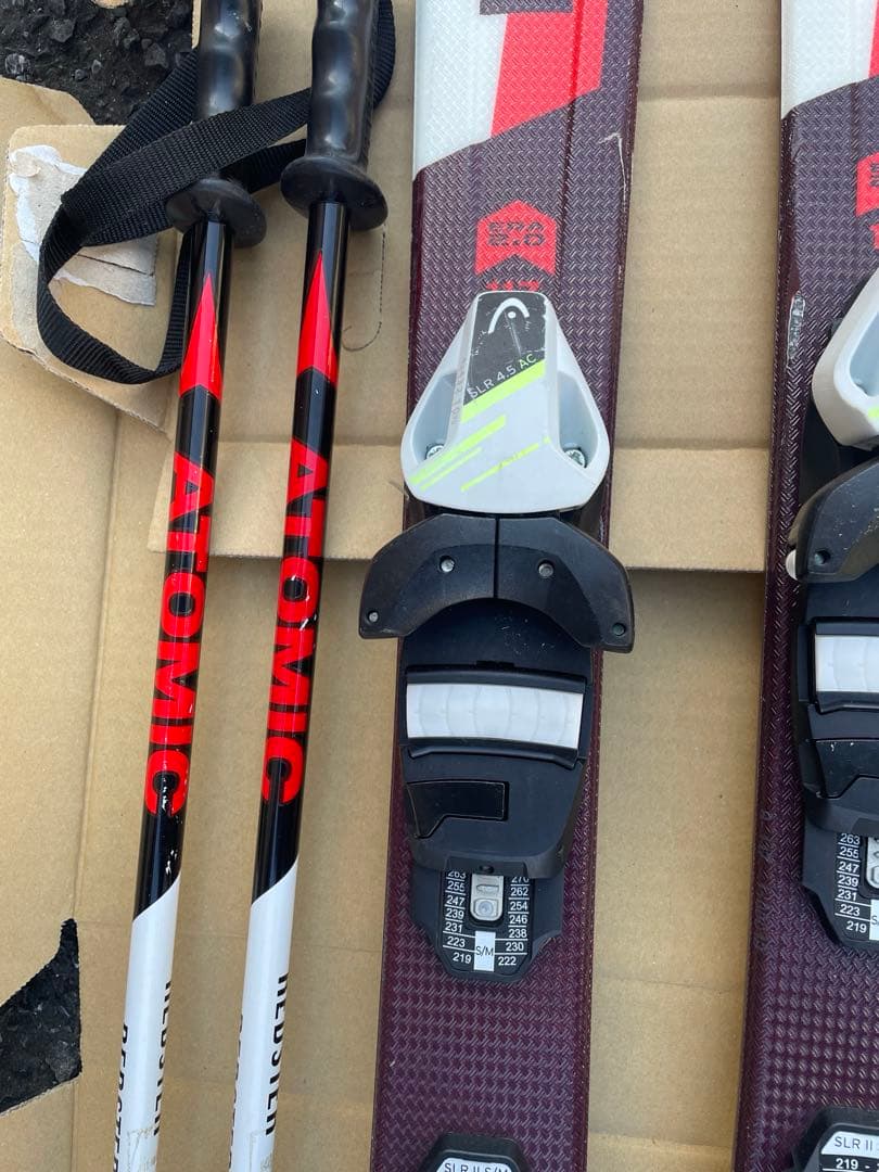 HEAD、ATOMIC ジュニアスキー板+ストック＋ブーツセット