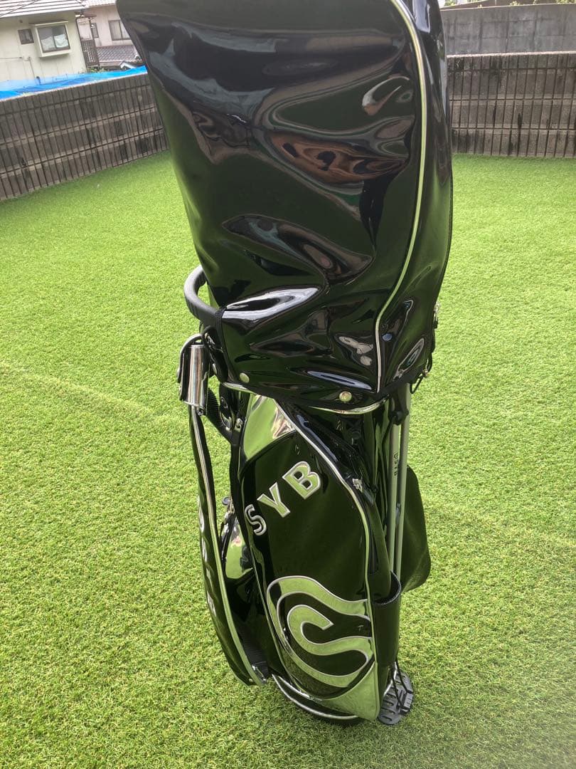 SYB ゴルフキャディーバック黒 シルバー　エナメル素材