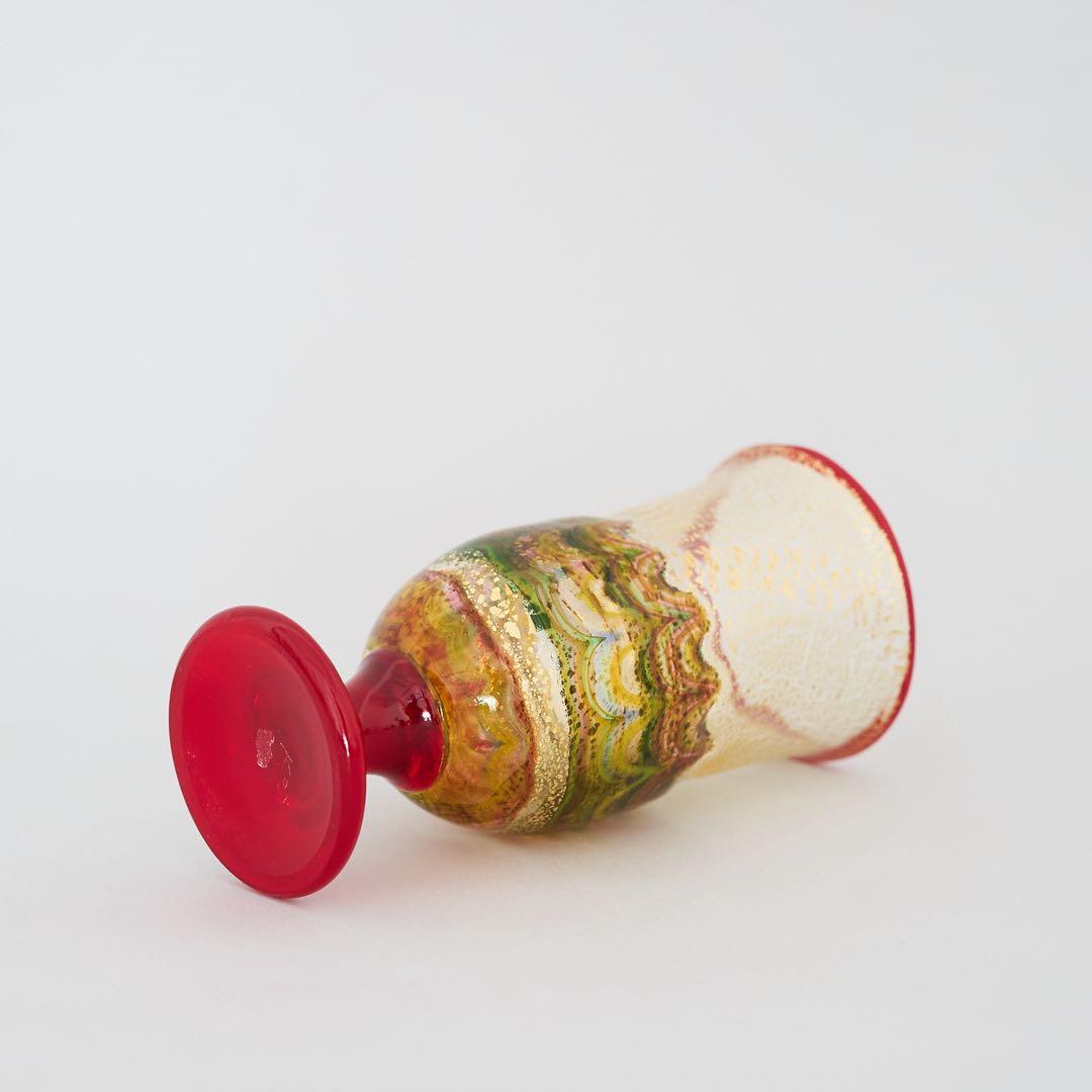 石井康二　多色波状模様 ガラス製ゴブレット　美品