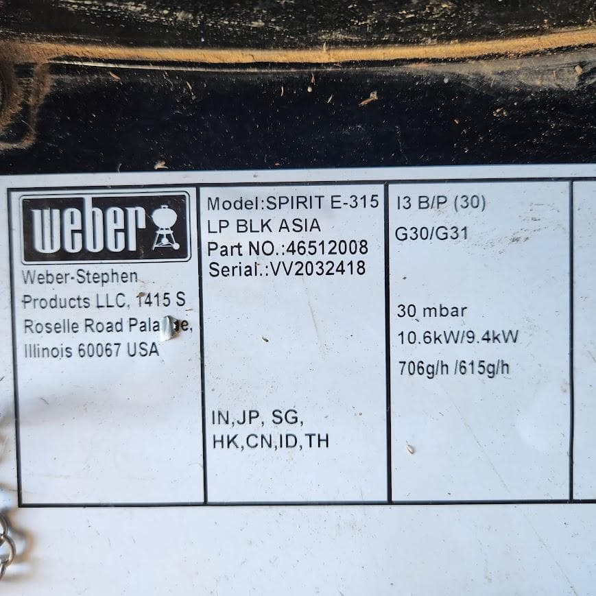 Weber スピリット E-315 LPガスグリル BBQコンロ ウェーバー