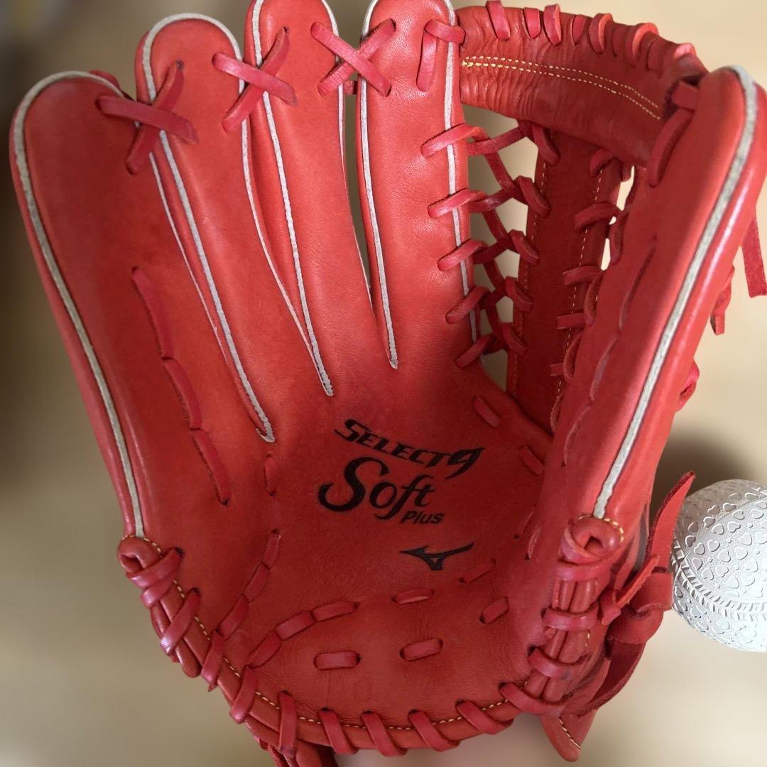 SELECT9 Soft Plus 赤い野球グローブ　ボール込み