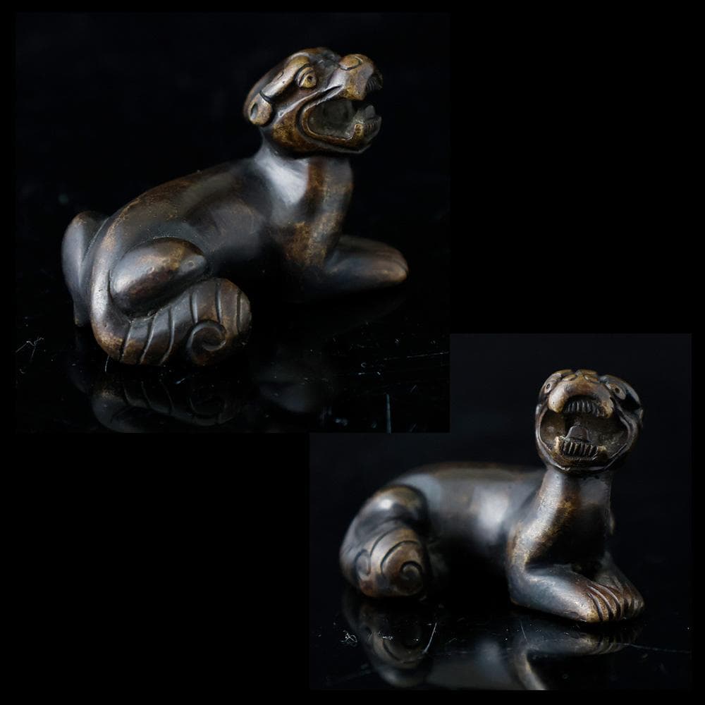 中国美術 時代物 古銅 獅子置物 線香 枕 まくら 銅製 唐物唐銅 高麗李朝