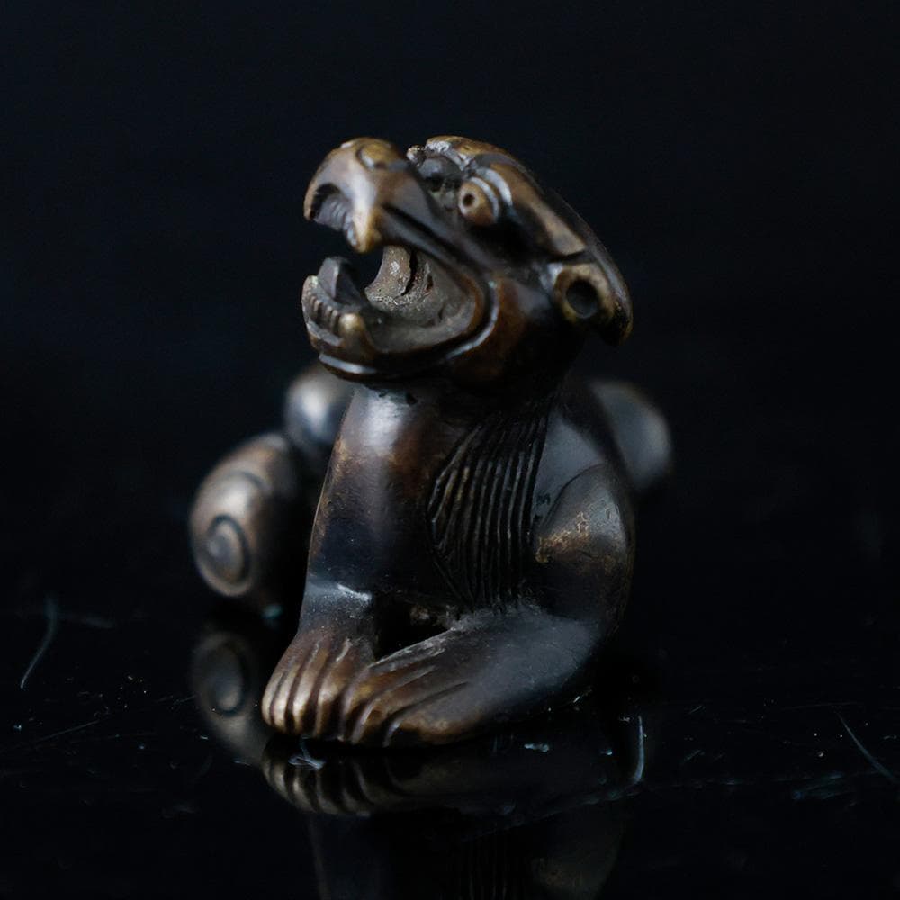 中国美術 時代物 古銅 獅子置物 線香 枕 まくら 銅製 唐物唐銅 高麗李朝