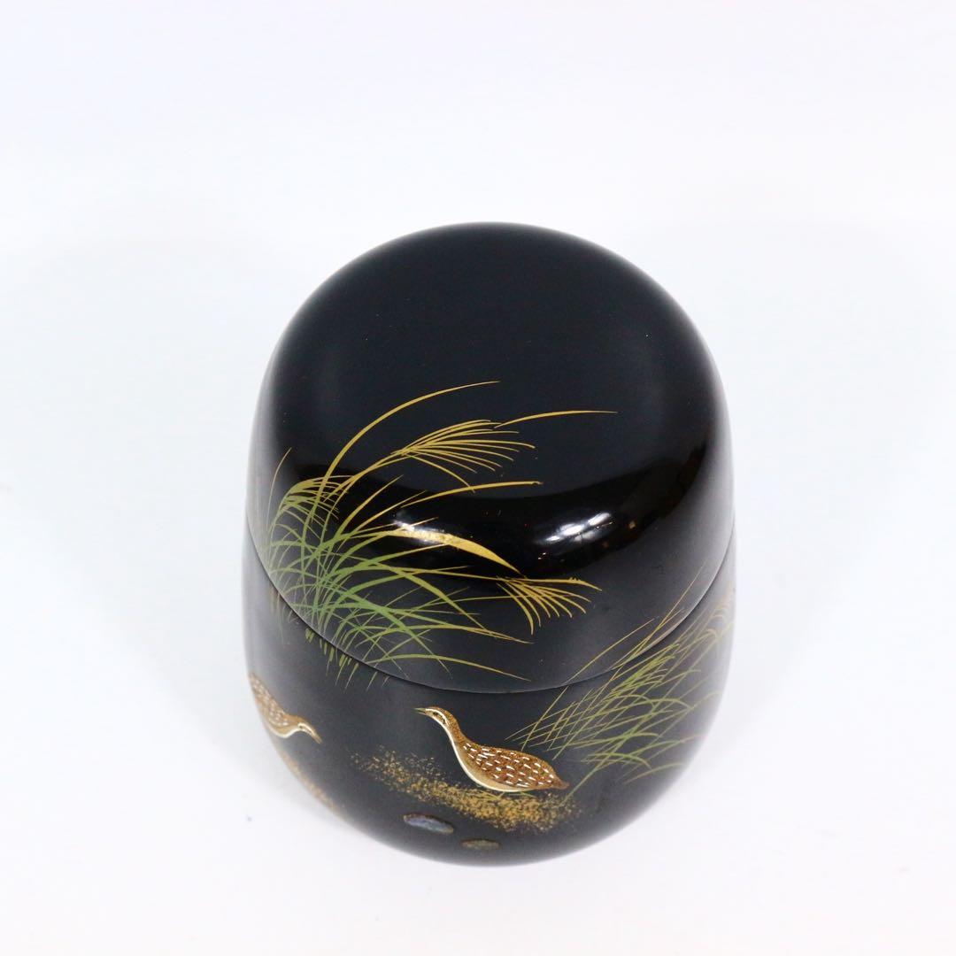 峯清 鳥蒔絵 四種茶器 共箱 螺鈿細工入 木製 棗 茶道具