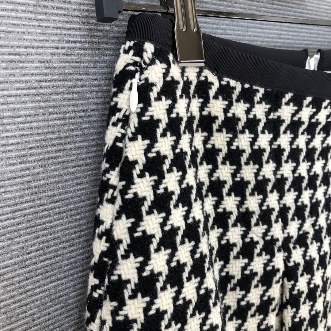 PEARLY GATES 千鳥格子柄 ウール フレア ミニスカート 0 ブラック