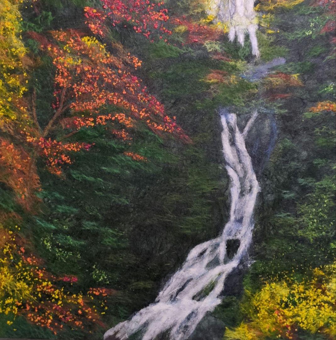 【ちぎり絵】「紅葉−滝」　ハンドメイド　(P 10サイズ）暮らしに彩りを