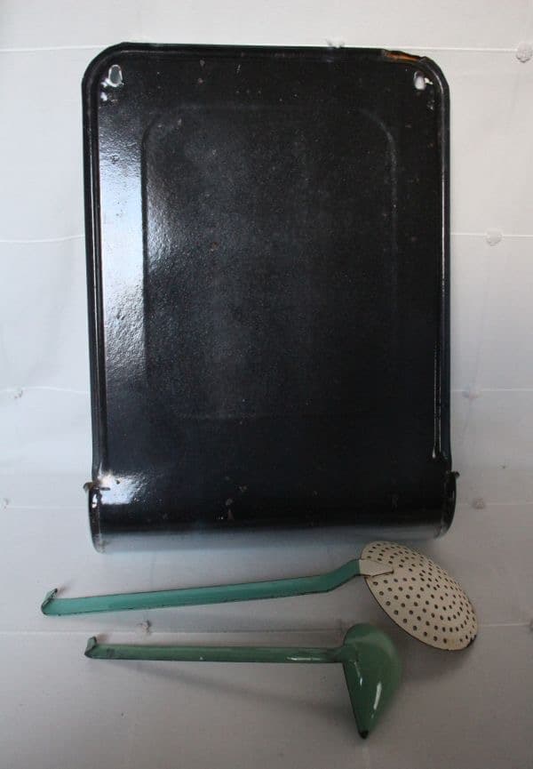 フランス アンティーク 古い琺瑯製のレードルラック レードル付き